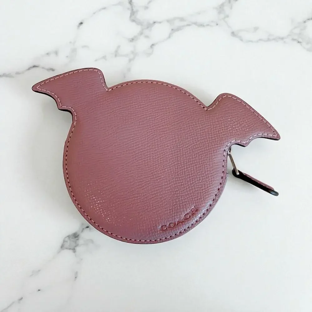 Coach Coin Case With Halloween Bat Jasmine Purple Leather CW465